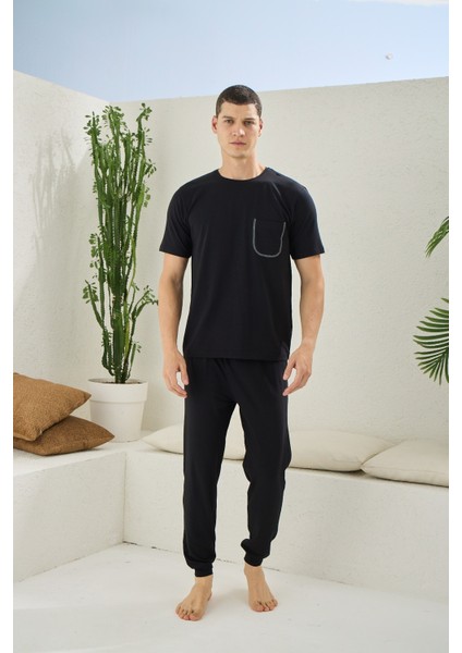 O Yaka Ribana Paça Modal Pijama Takım 2089