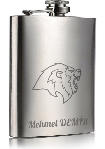 Kişiye Özel Aslan Temalı 9 Oz Çelik Cep Matarası 266 ml Içecek Cep Matarası Vip
