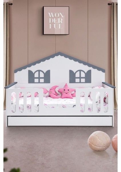 Yavrulu Karyola, Poli Yavrulu Montessori Yatak - Gri + 1 Adet Comfort Yatak