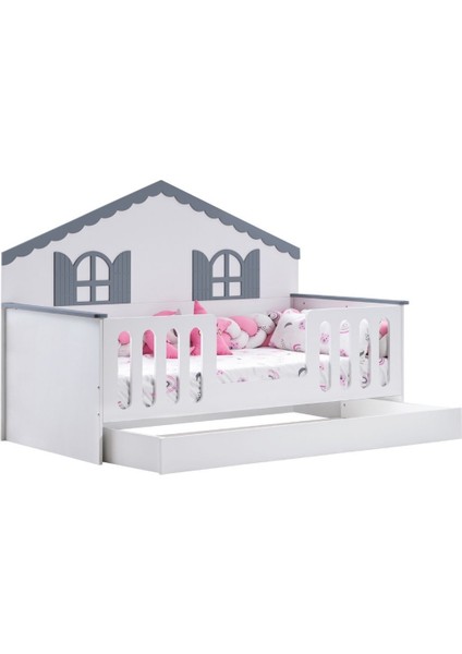Yavrulu Karyola, Poli Yavrulu Montessori Yatak - Gri + 1 Adet Comfort Yatak
