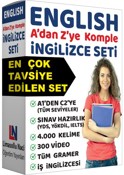 Komple Ingilizce Eğitim Seti 4000 Kelime 300 Video Yds, Yökdil, Toefl, Ielts, LGS, Gramer Kitap Seti