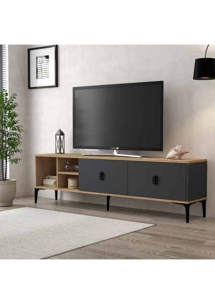 3805 Era Tv Ünitesi 180 cm 2 Kapaklı Raflı Sepet - Antrasit