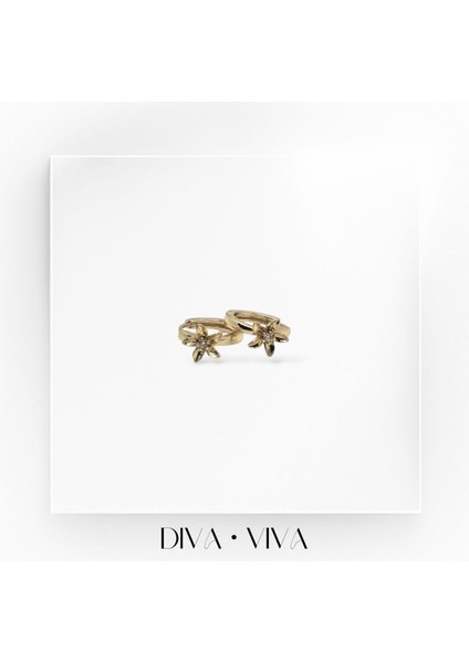 Divaviva - Vıp 14K Taşlı Mini Çiçek Kadın - Mini Flora Küpe