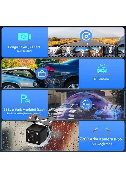 S-15 Wi-Fi Full Hd 3 Kameralı Araç Içi Güvenlik Kamerası 64GB – Ir Gece Görüşü, Ön-Arka-Iç Kayıt,dashcam