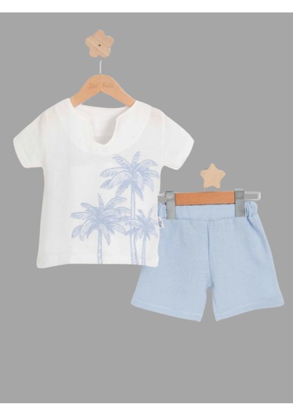 Palmiye Baskılı Şortlu Erkek Takım