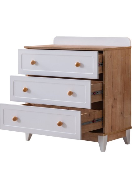 Mira Çocuk Odası Takımı, Mira Yavrulu Karyola, Berlin 3 Kapaklı Dolap, Şifonyer - Ceviz