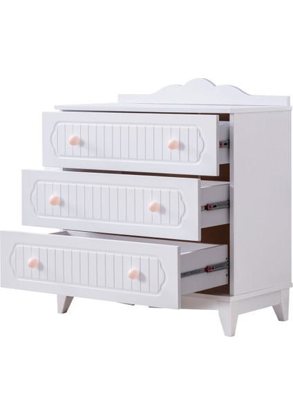 Poli Çocuk Odası Takımı, Poli Yavrulu Karyola, Flower 3 Kapaklı Dolap, Şifonyer - Pembe