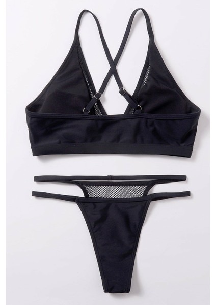 Kadın Siyah File Detaylı Özel Bikini Takımı indirimleri