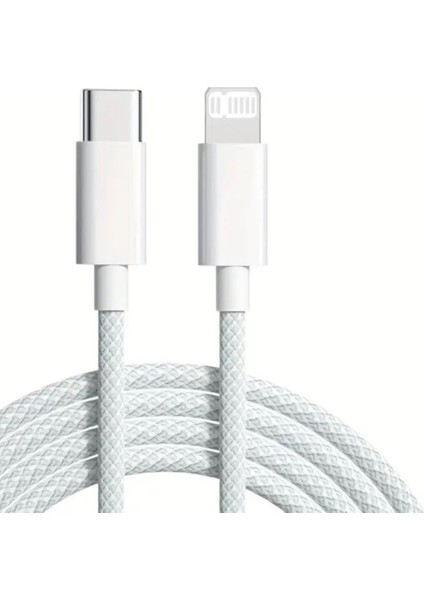 Type-C To Iphone Uyumlu Hızlı Şarj Kablosu Örgülü Kablo Iphone 14 13 12 11 x 7 8 Uyumlu Beyaz