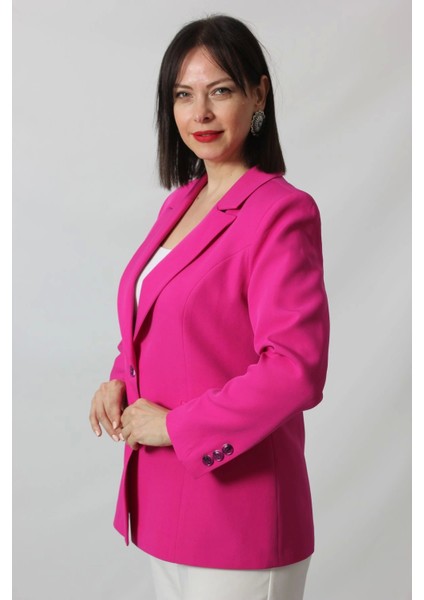 1905 Fuşya Kadın Büyük Beden Blazer Ceket