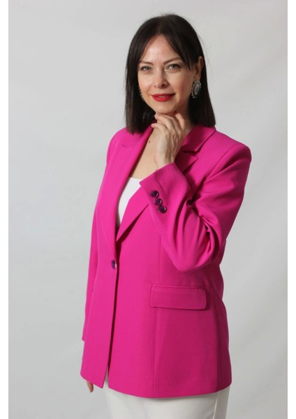 1905 Fuşya Kadın Büyük Beden Blazer Ceket