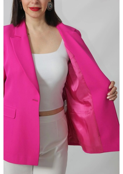 1905 Fuşya Kadın Büyük Beden Blazer Ceket