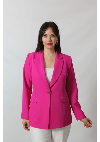 1905 Fuşya Kadın Büyük Beden Blazer Ceket