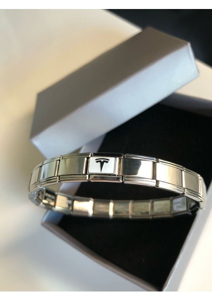 Erkek Kadın Çelik Bileklik - Tesla Logo Model Italy Nomi Charm • Sevgiliye • Eşe • Babaya