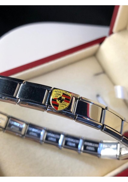 Erkek Kadın Çelik Bileklik - Porsche Logo Model Italy Nomi Charm • Sevgiliye • Eşe • Babaya