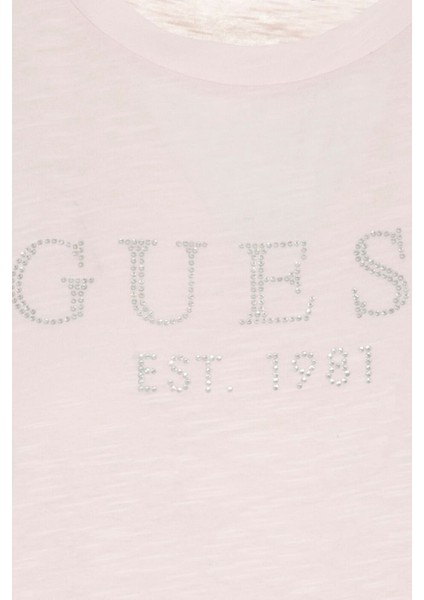 Kadın Önde Taşlı Logolu T-Shirt / Pembe