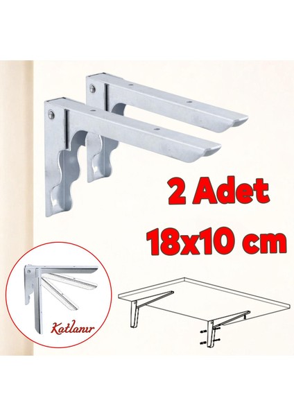 Metal Katlanır Raf Altı Ayağı Duvara Monteli Balkon Masası Sehpası Montajı 18 x 10 cm (2 Adet)