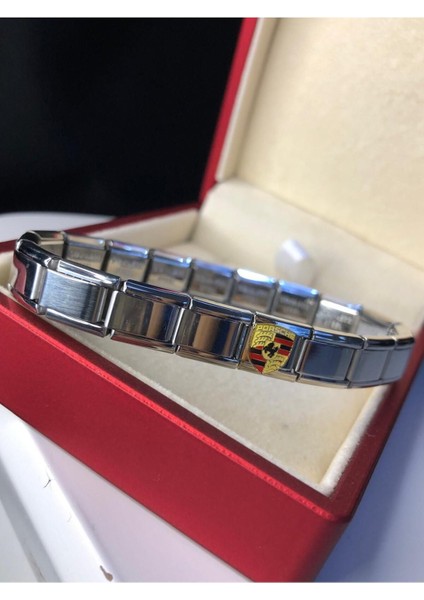 Erkek Kadın Çelik Bileklik - Porsche Logo Model Italy Nomi Charm • Sevgiliye • Eşe • Babaya modelleri