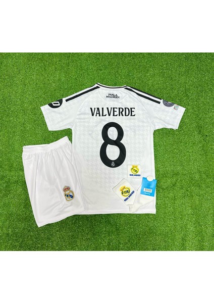 R.madridd 2024/25 Federico Valverde Iç Saha Forması Çocuk Forması 4'lü Armalı Set