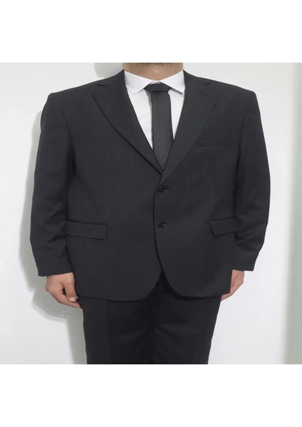 Fistan Store Erkek Siyah Çizgili Klasik Kesim Rahat Kalıp Çift Düğmeli 4 Drop Battal Takım Elbise modelleri