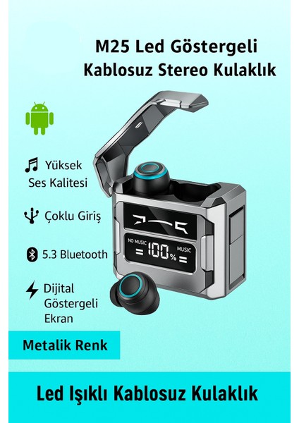 M25 Kablosuz Kulakiçi 5.3 Bluetooth Oyuncu Kulaklık LED Işık, Powerbank Özellikli Kutu Tws Teknolojisi ve Ekran Göstergesi ile Yüksek Performanslı Gaming Kulaklık fiyatları