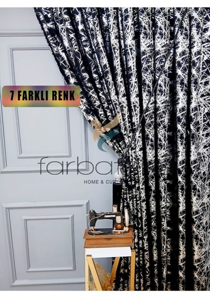 Siyah Gri Silver Varak Parlak Bağcıklı Opart Kumaş 3kat Pileli Fon Perde