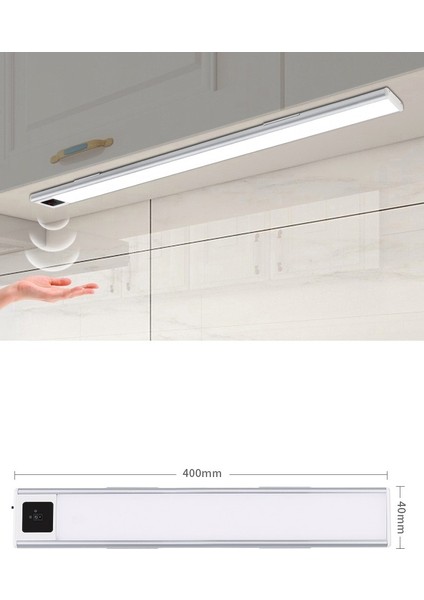 El Sensörlü LED Bar Lamba | USB Şarjlı, Ultra Ince 40CM, Manyetik Montaj, Beyaz & Sıcak Işık, Hareketle Aç-Kapa, Dolap Altı ve Yatak Başı Işık