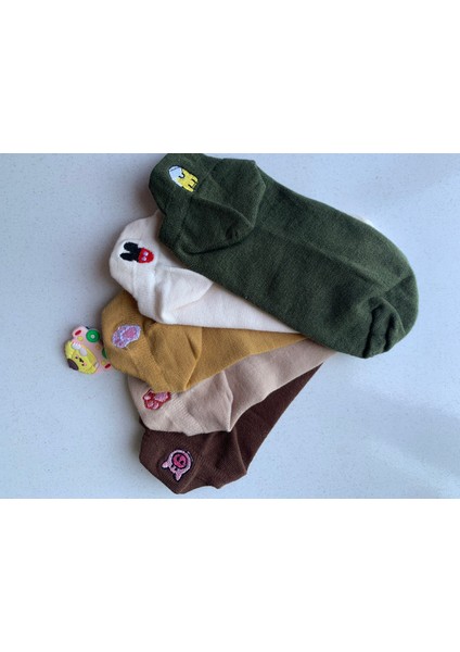 5'li Hayvan Nakışlı Desenli Kenarlı Bilek Çorabı