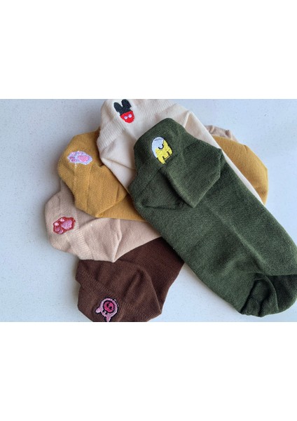 5'li Hayvan Nakışlı Desenli Kenarlı Bilek Çorabı modelleri