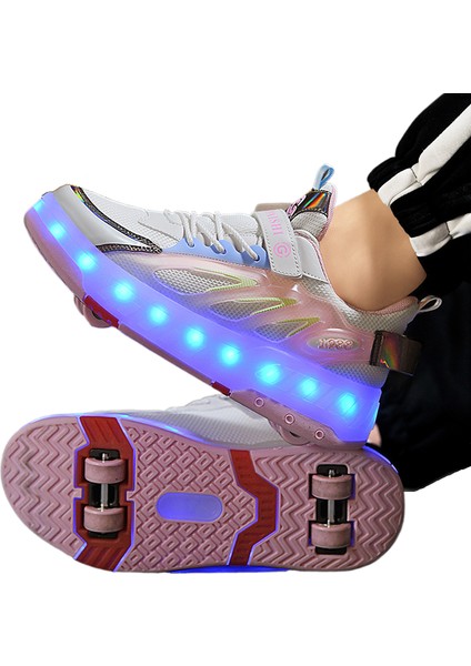 Velcro Tekerlekli Paten Kız Ayakkabı Dört Tekerlekli Paten Ayakkabı Görünmez Paten (Yurt Dışından)