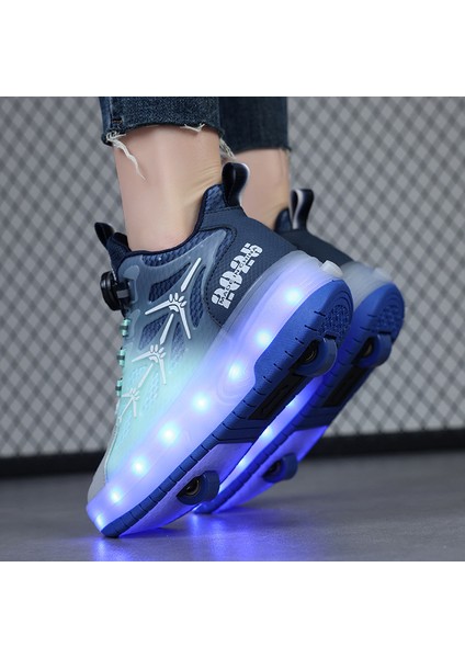 Çocuk Spor Ayakkabı LED Işık Çift Tekerlekler Gizli Kasnak Ayakkabı Çocuk Spor Ayakkabı (Yurt Dışından)