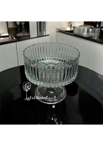 16 cm Cam Kesme Ayaklı Sunum Kasesi / Dik Kesme