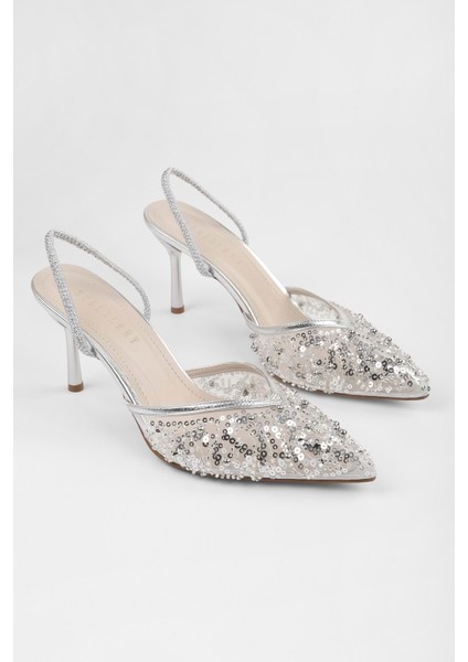 Kadın Melina Gümüş Tül Pul Boncuk Işlemeli Stiletto fiyatları