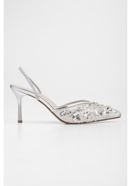 Kadın Melina Gümüş Tül Pul Boncuk Işlemeli Stiletto modelleri