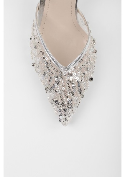 Kadın Melina Gümüş Tül Pul Boncuk Işlemeli Stiletto fırsatları