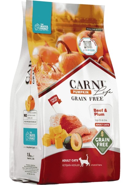 Life Pumpkin Tahılsız Yetişkin Kedi Sığır & Erik 1,5 kg