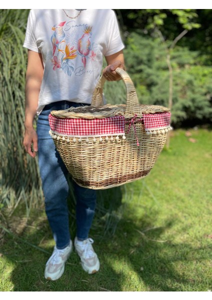 m Kapaklı Içi Örtülü Hasır x xl Büyük Boy Piknik Sepeti