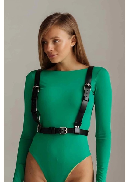 Taraflı Kullanılabilen Şık Deri Harness Kemer