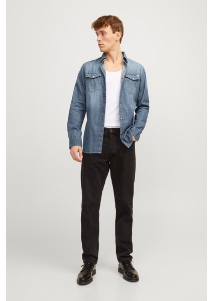 JJESHERIDAN SHIRT L/S NOO Mavi Erkek Gömlek modelleri