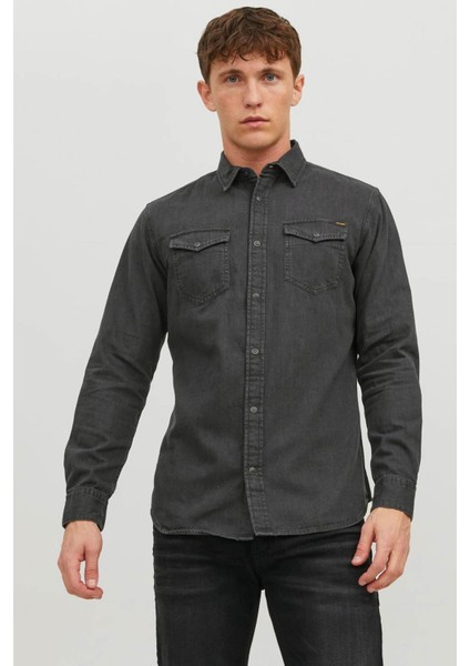 JJESHERIDAN SHIRT L/S NOO Siyah Erkek Gömlek