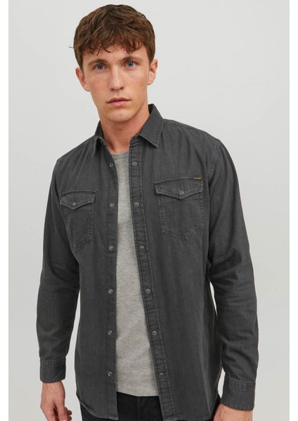 JJESHERIDAN SHIRT L/S NOO Siyah Erkek Gömlek modelleri