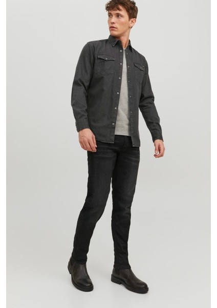 JJESHERIDAN SHIRT L/S NOO Siyah Erkek Gömlek indirimleri