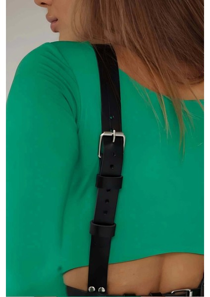 Taraflı Kullanılabilen Şık Deri Harness Kemer