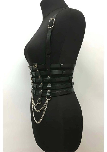 Sıralı Zincir Detaylı Şık Deri Kemer