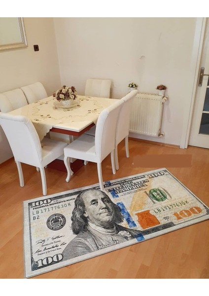 Gerçek 100 Dolar Şeklinde Makinede Yıkanabilir Süngerli Yüzey Kaymaz Dot Taban Halı