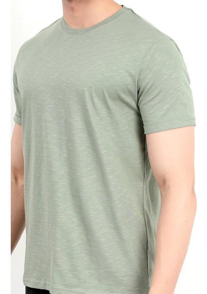 Erkek Bisiklet Yaka Basic %100 Pamuklu T-Shirt Yeşil - 25Y 2735