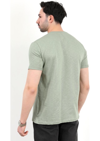 Erkek Bisiklet Yaka Basic %100 Pamuklu T-Shirt Yeşil - 25Y 2735