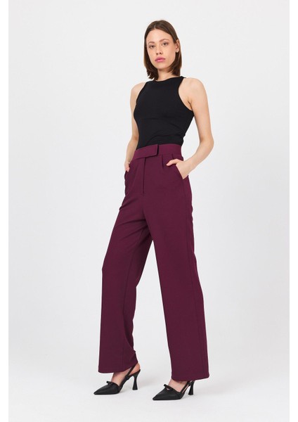 Bordo Beli Cırtlı Rahat Palazzo Pantolon 4055A modelleri