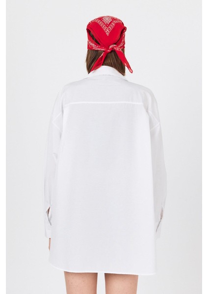 Beyaz Oversize Basic Uzun Gömlek 4664A