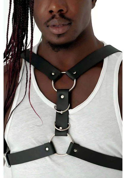 Göğüs ve Halka Detaylı Erkek Deri Harness M